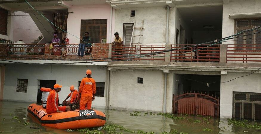 floods by the River Ganges in Prayagraj