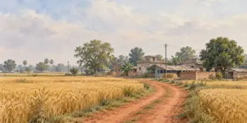 A farm track through ripe wheat under a large sky