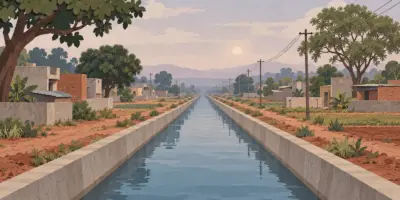 An irrigation canal running straight to the horizon