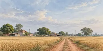 A farm track through ripe wheat under a large sky